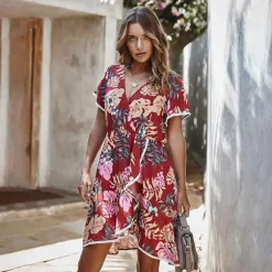 Clearance Princesse Fleurie Robe Rouge Fleurie Plage