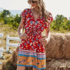 Store Princesse Fleurie Robe Rouge Petites Fleurs