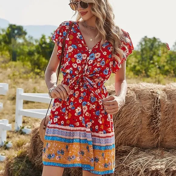 Store Princesse Fleurie Robe Rouge Petites Fleurs