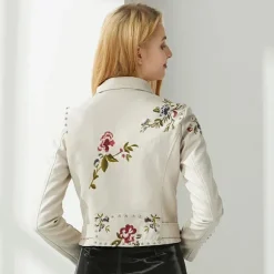 Sale Princesse Fleurie Veste en Cuir Fleurie Brodée