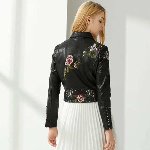 Sale Princesse Fleurie Veste en Cuir Fleurie Brodée